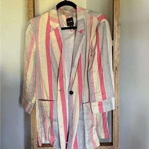 Striped Women's Blazer - Pink, Cream, Gray